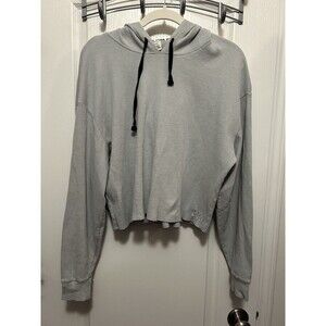 Pink Victoria Secret Waffle Knit Hoodie Cropped Top Gray Embroidered Logo Size L